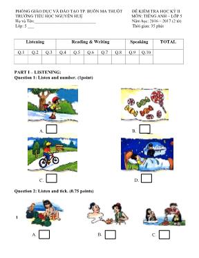 Đề kiểm tra học kỳ II môn Tiếng Anh Lớp 5 - Năm học 2016-2017 - Trường TH Nguyễn Huệ